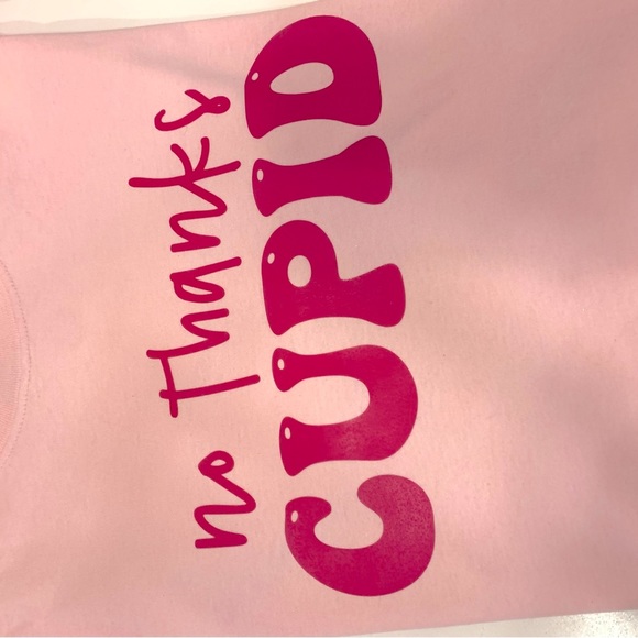 No Thanks Cupid Pink Valentines Short Sleeve Unisex T-Shirt - Picture 2 of 4